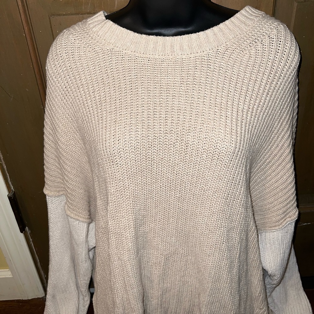American Eagle Minimalist Knit Beige Casual Oversized Two Tone Sweater Size L - Picture 4 of 8